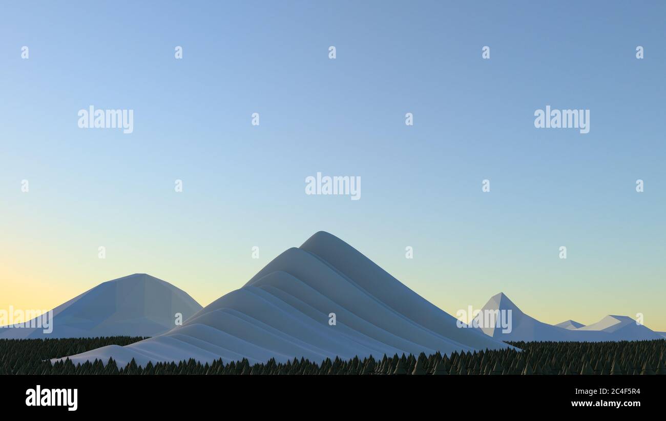 Low Poly Computer generierte gerenderte Illustration einer Stylized Mountain Range Stockfoto