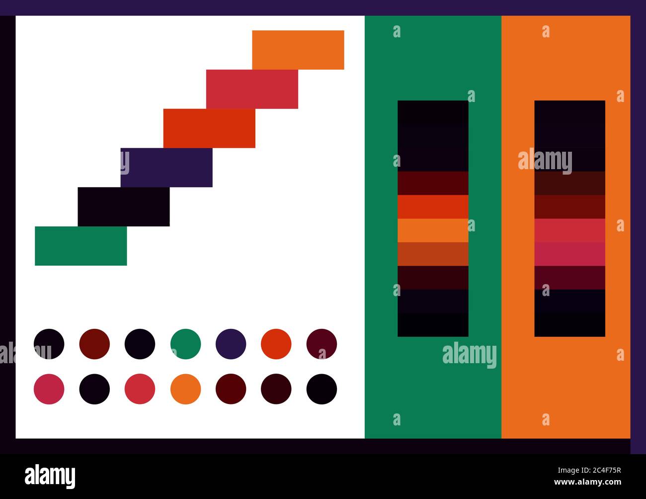 Kontrast bunte Farbpalette 2020 Vektor-Illustration Set. Dunkle, helle und trendige Farbmuster. Stock Vektor