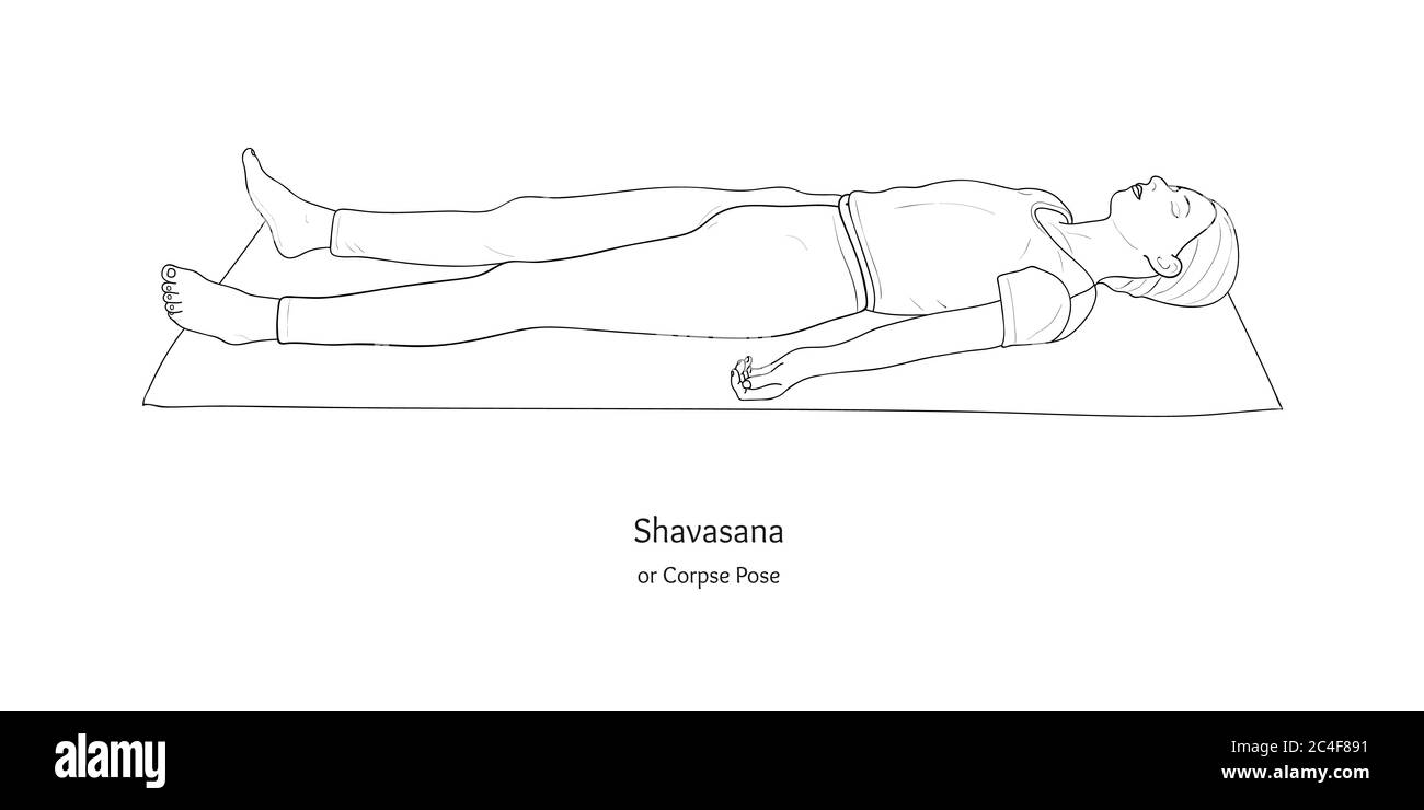 Shavasana oder Leiche Pose. Yoga-Praxis. Vektor. Stock Vektor