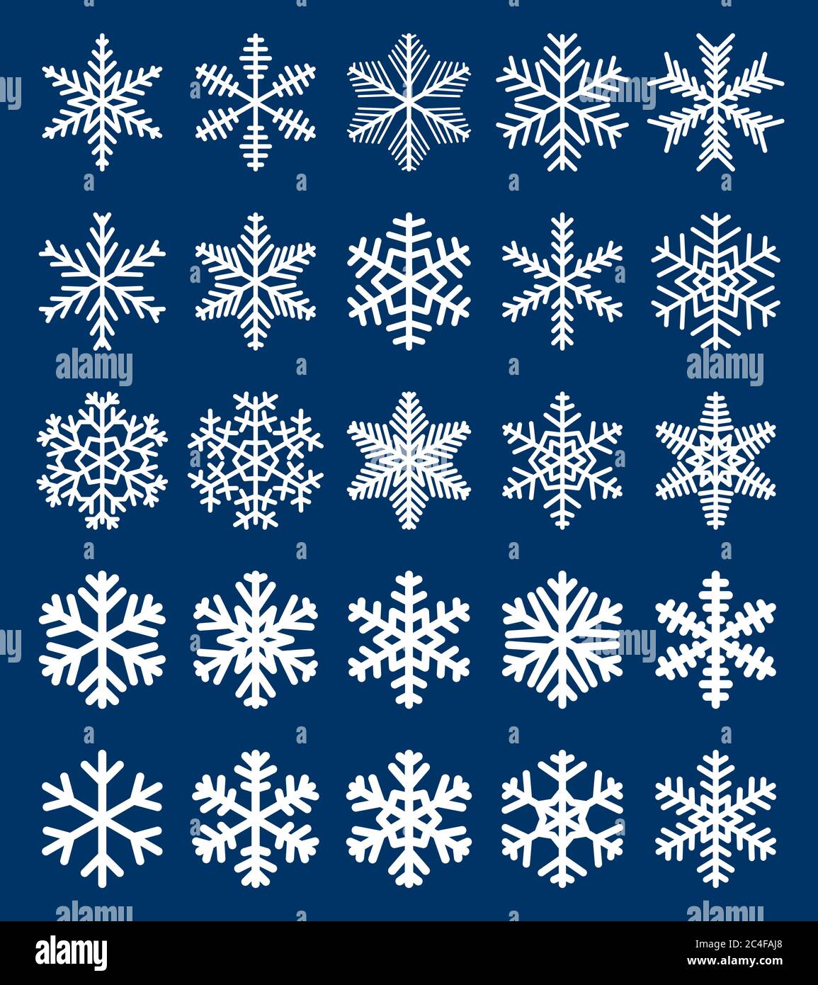 Set von weißen Schneeflocken auf blauem Hintergrund Stock Vektor