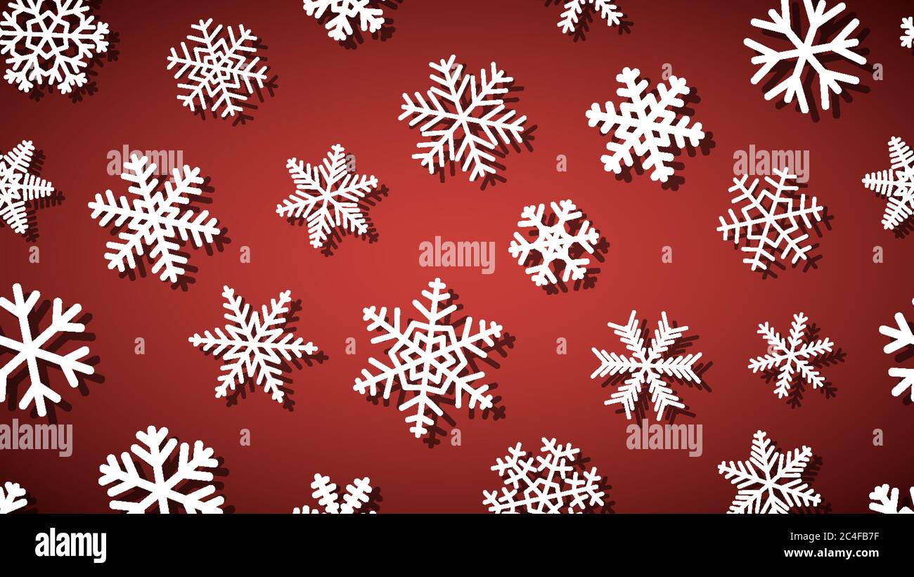 Weihnachtliche Hintergrund von Schneeflocken in verschiedenen Formen und Größen mit Schatten. Weiß auf Kupfer. Stock Vektor