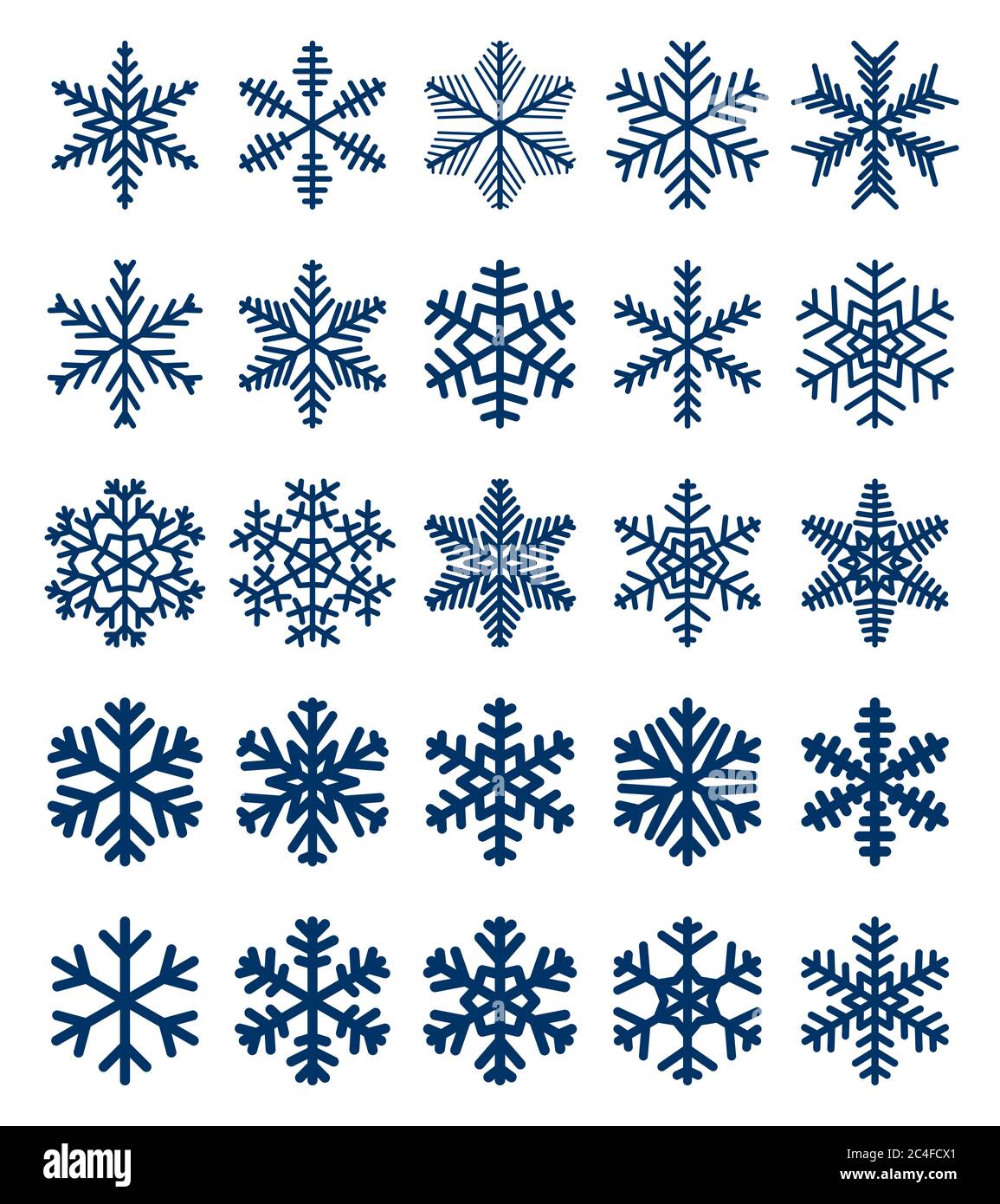 Set von blauen Schneeflocken auf weißem Hintergrund Stock Vektor