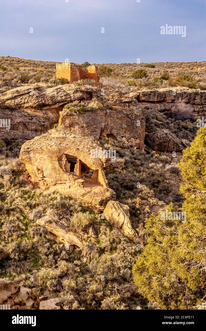 Eroded Boulder House, Square Tower Group, Hovenweep National Monument, Utah USA Stockfoto