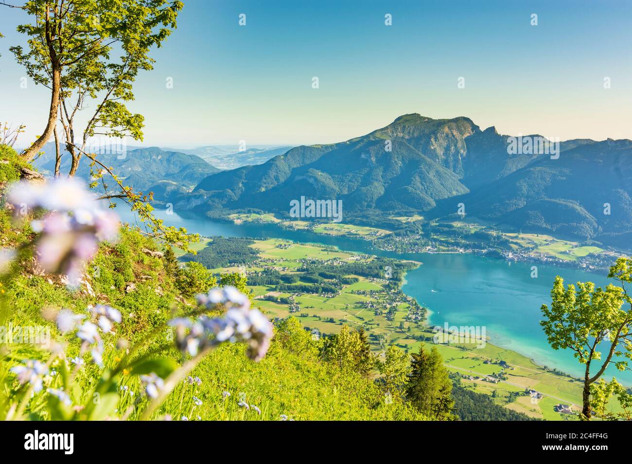 Strobl: wolfgangsee, Stadt St. Wolfgang im Salzkammergut, Schafberg, Blick vom Bleckwand im Salzkammergut, Salzburg, Österreich Stockfoto