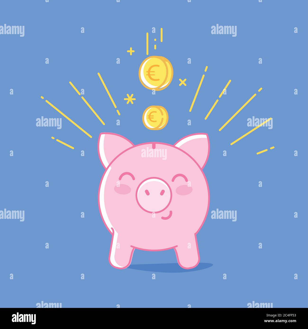 Sparschwein-Symbol auf blauem Hintergrund. Niedliches Sparschwein Stock Vektor