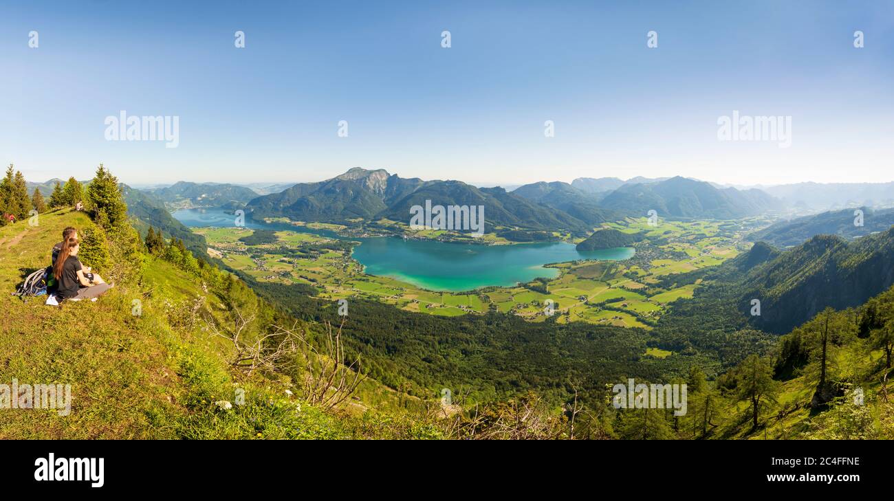 Strobl: wolfgangsee, Stadt St. Wolfgang im Salzkammergut, Schafberg, Blick vom Bleckwand im Salzkammergut, Salzburg, Österreich Stockfoto