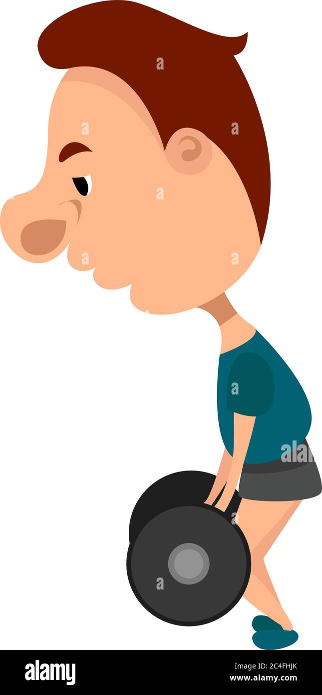 Guy Hantelhantel heben, Illustration, Vektor auf weißem Hintergrund Stock Vektor