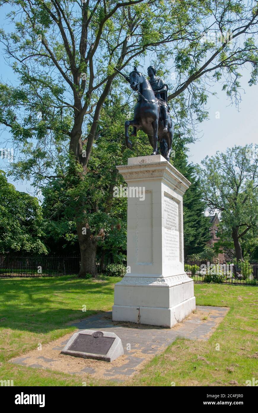 King William Billy of Orange auf einem Pferd Statue Glasgow Schottland Vereinigtes Königreich Portrait Ansicht der vorderen linken Seite von 1735 Bronze Metall Reitstall st Stockfoto