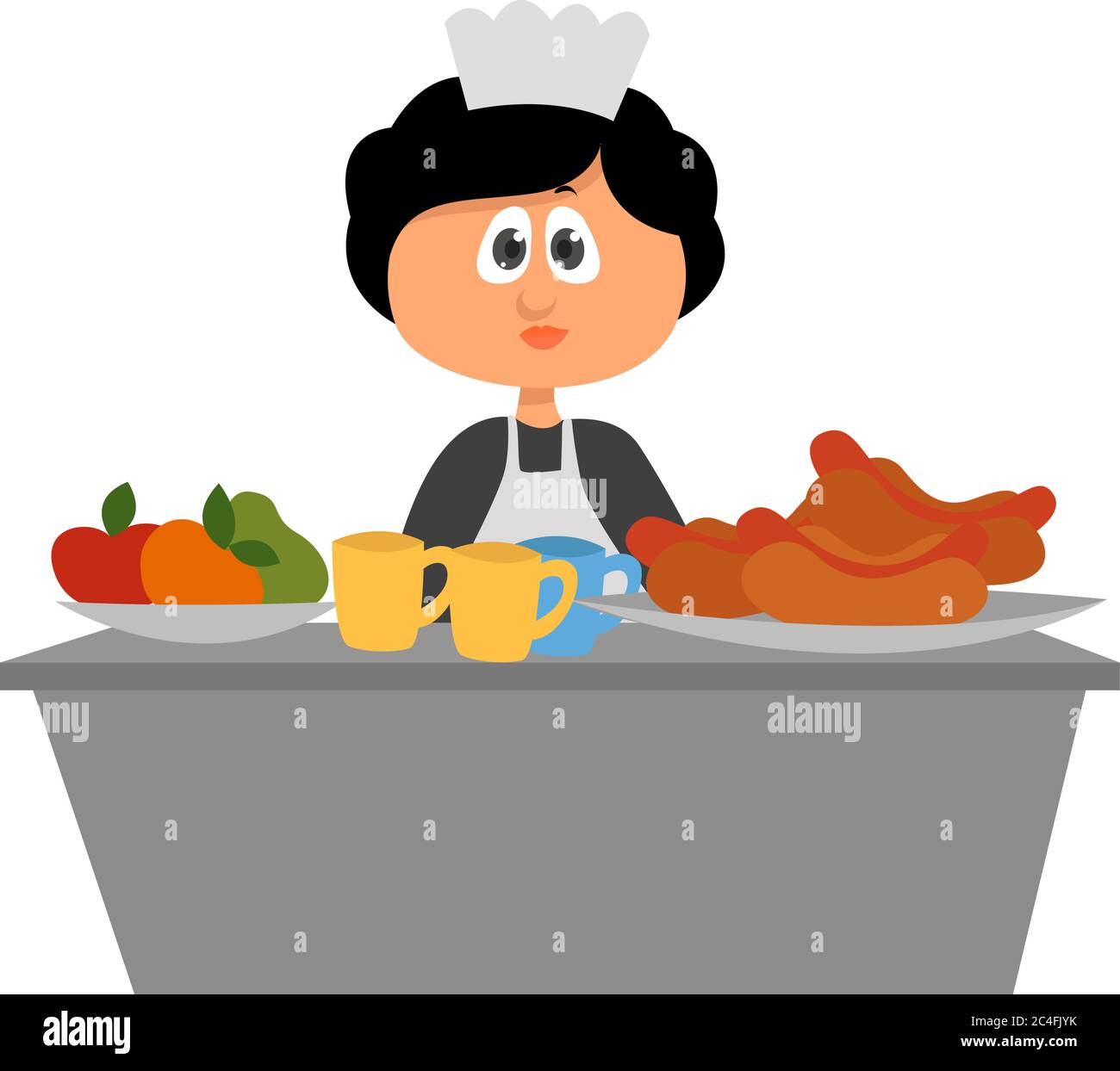 Frau auf Buffet, Illustration, Vektor auf weißem Hintergrund Stock Vektor