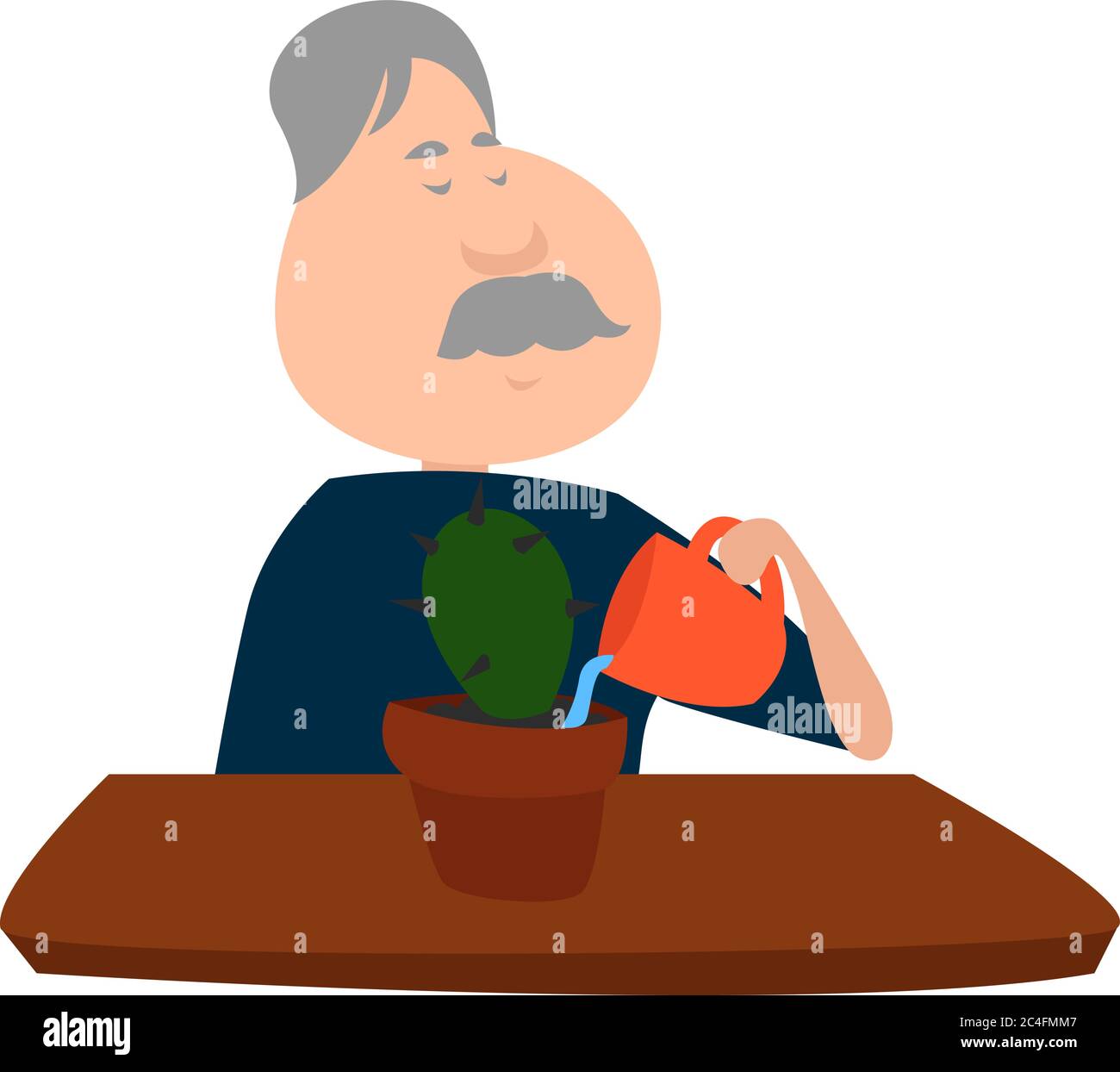 Mann wässern Kaktus, Illustration, Vektor auf weißem Hintergrund Stock Vektor