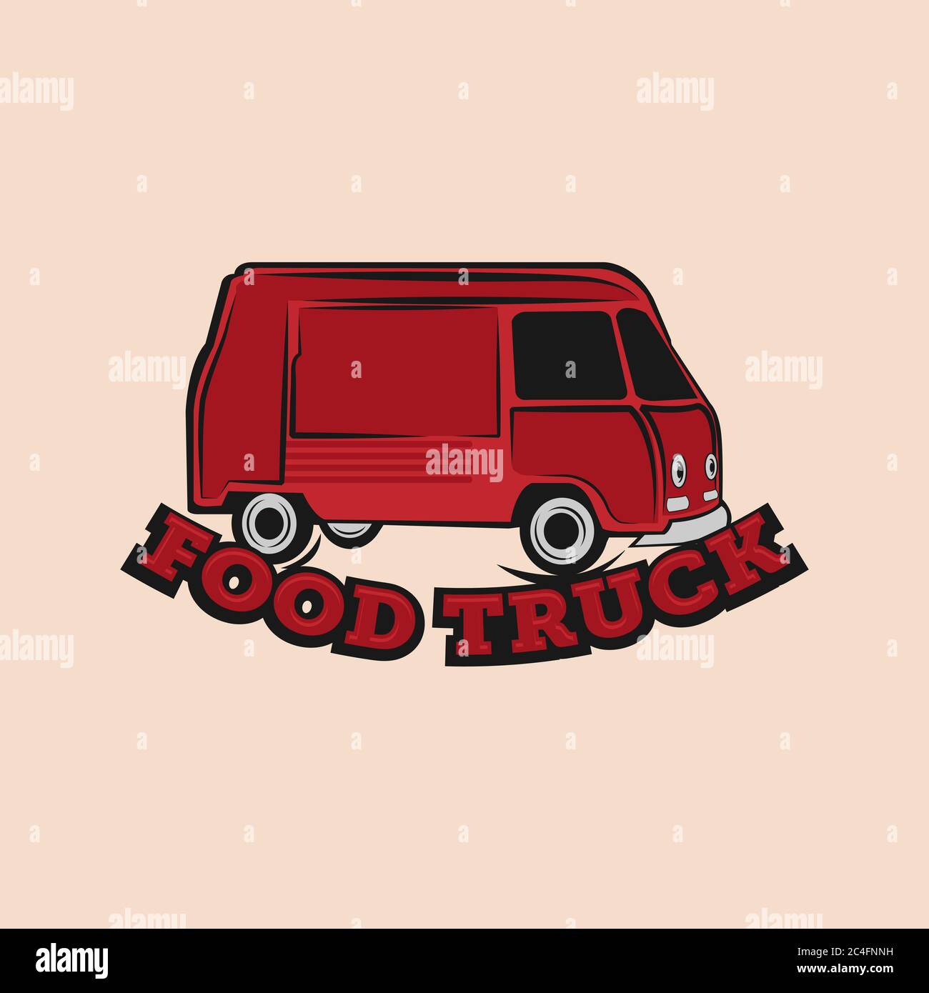 Vektor-Illustration von Straße Lebensmittel LKW Grafik Abzeichen. Essen altes Logo Design.EPS 10 Stock Vektor