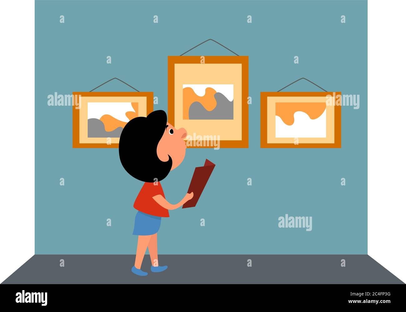 Frau, die auf das Gemälde, Illustration, Vektor auf weißem Hintergrund Stock Vektor