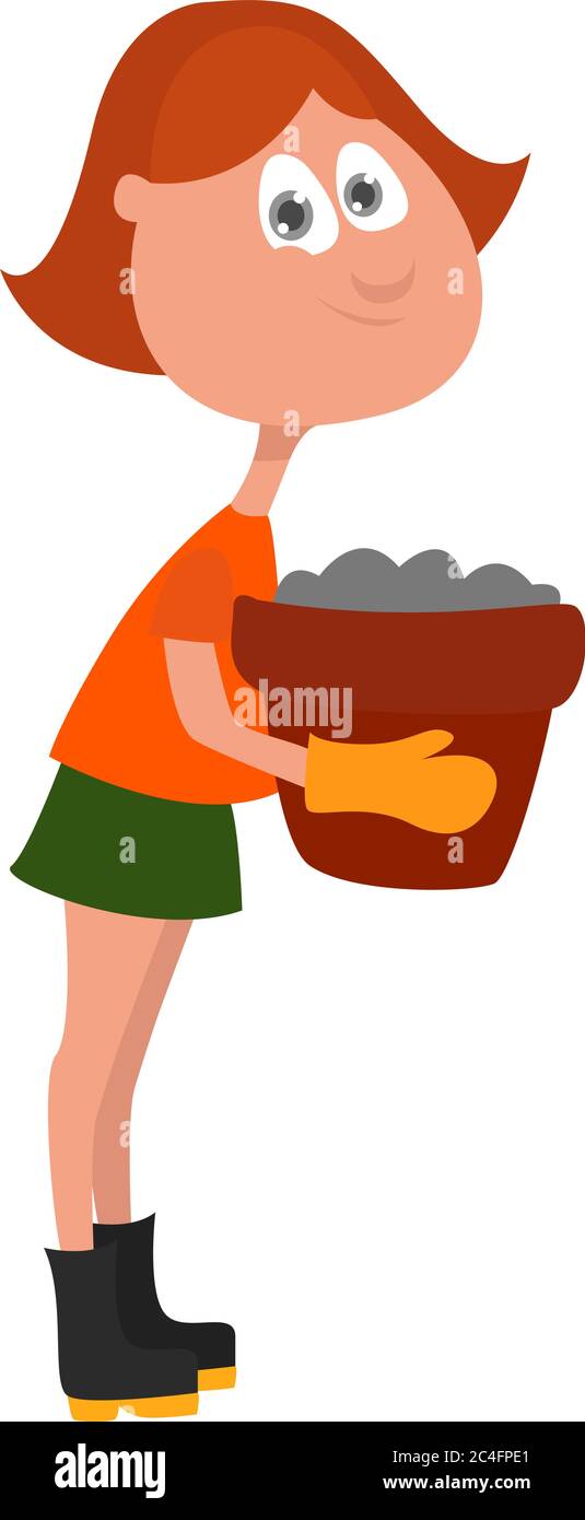 Mädchen im Garten, Illustration, Vektor auf weißem Hintergrund Stock Vektor