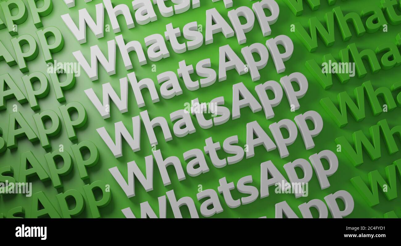 WhatsApp Multiple Typografie auf Green Wall 3D Rendering Stockfoto
