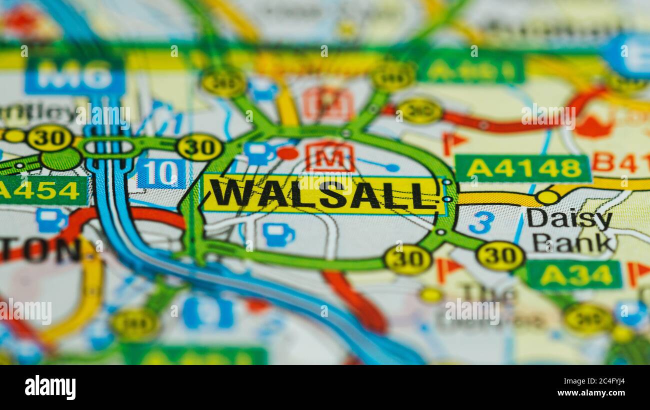 Walsall, West Midlands auf einer Karte Stockfoto