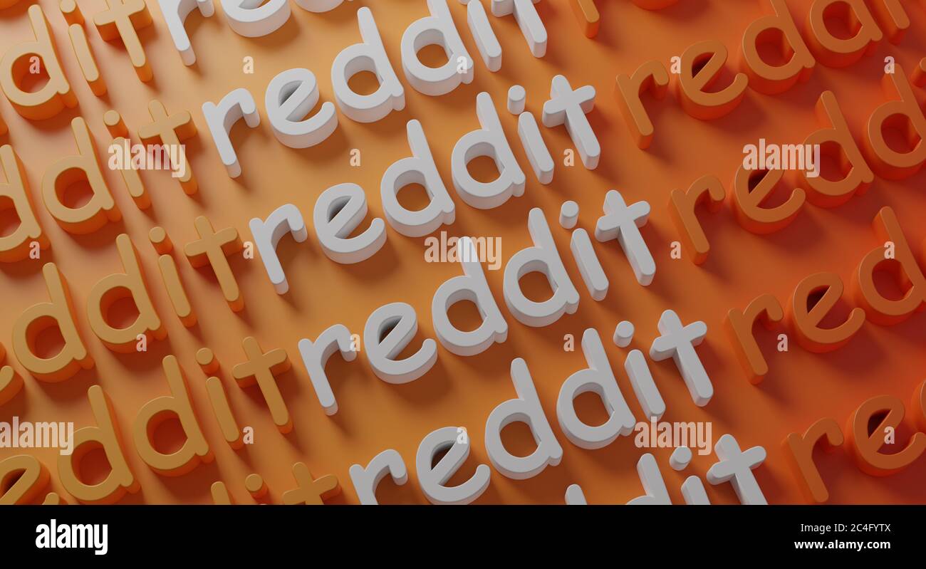 Reddit Multiple Typography on Orange Wall 3D Rendering Stockfoto