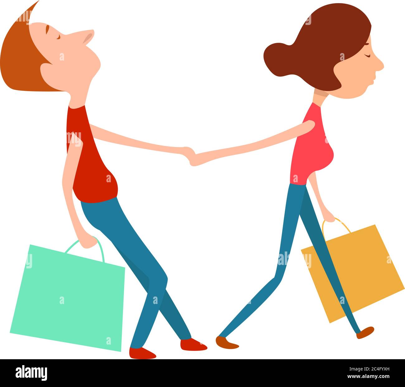 Mann und Frau beim Einkaufen, Illustration, Vektor auf weißem Hintergrund Stock Vektor