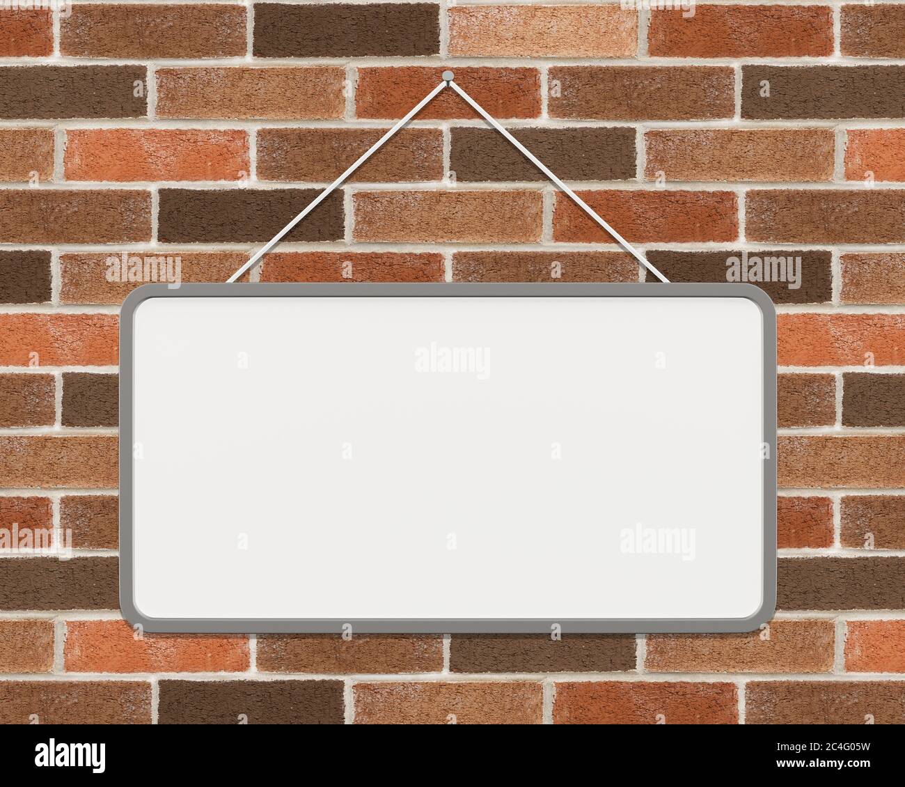 Leere weiße Tafel, die an einer Ziegelwand hängt Stockfotografie - Alamy