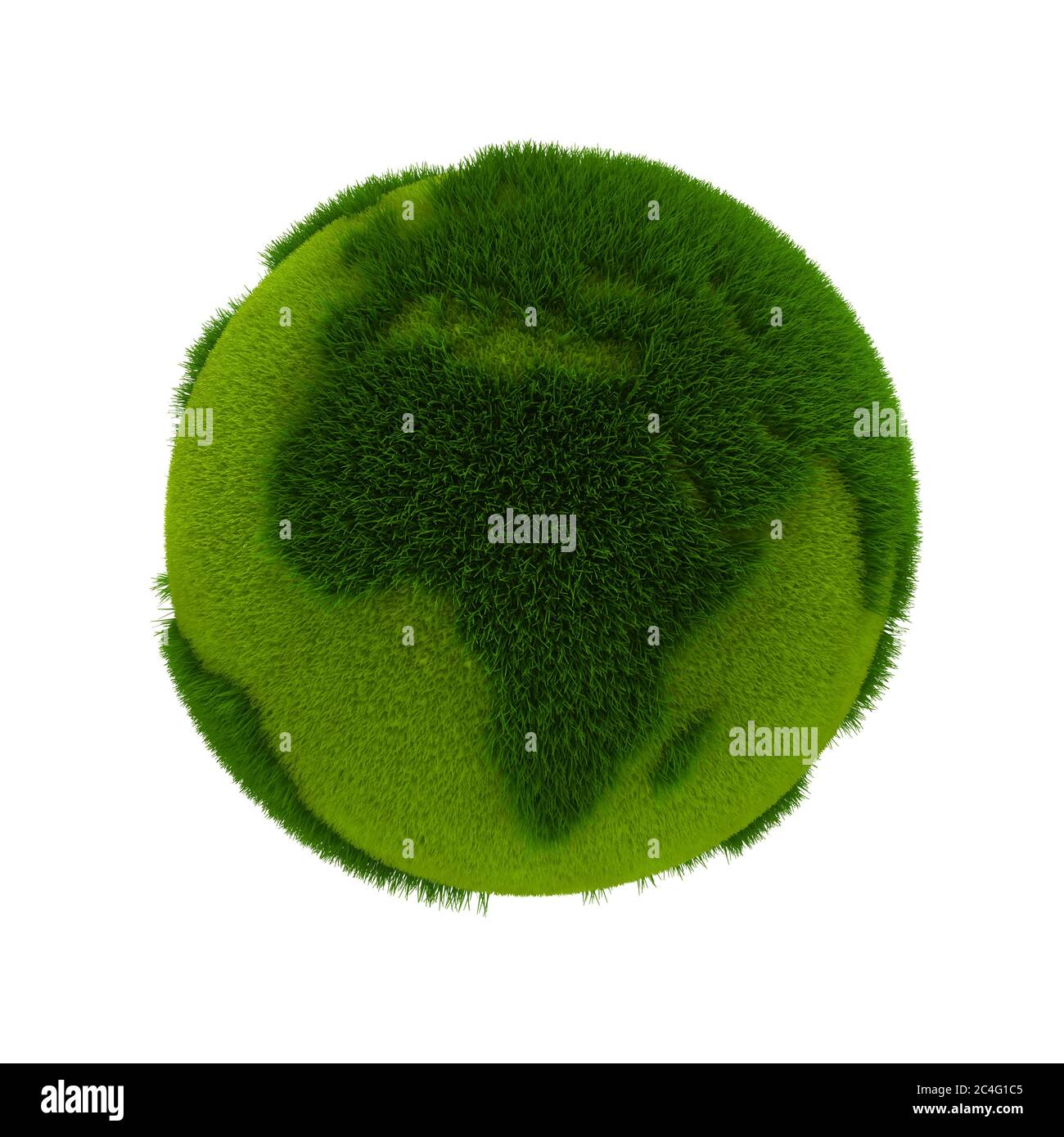 Umweltfreundliches 3D Earth Konzept. Planet Erde in grünem Gras bedeckt gemacht Stockfoto