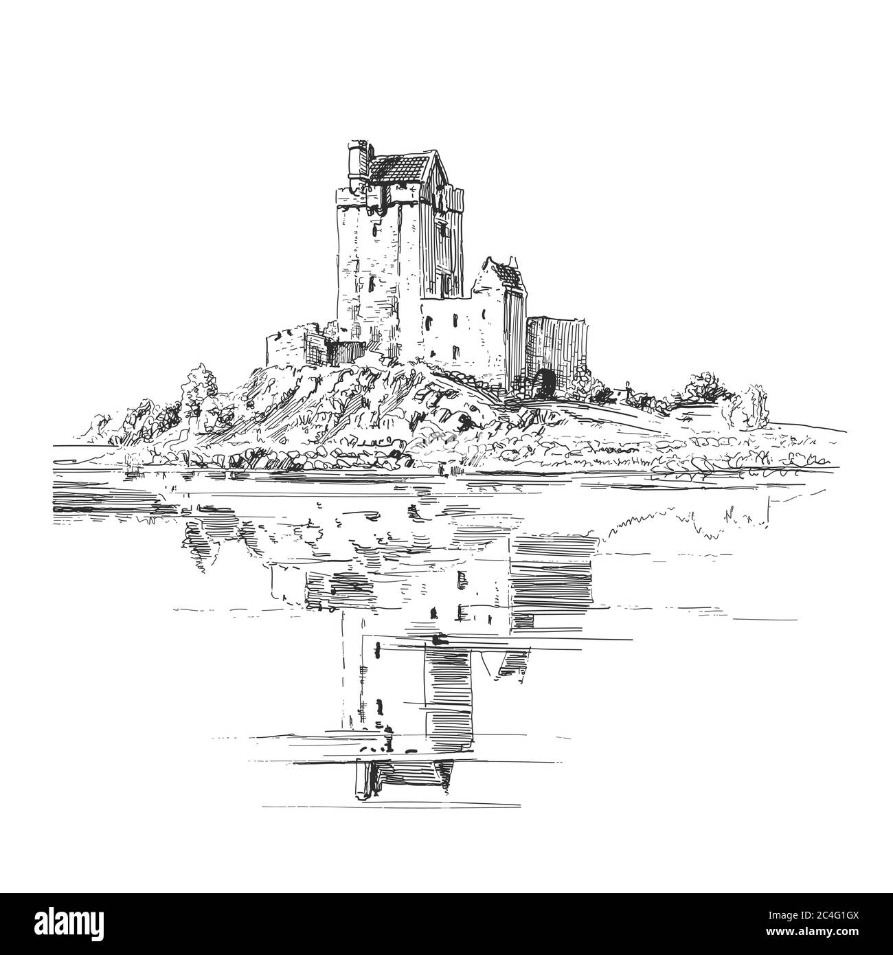 Dunguaire Castle Kinvara County Clare Irland. Grafische Zeichnung. Stock Vektor