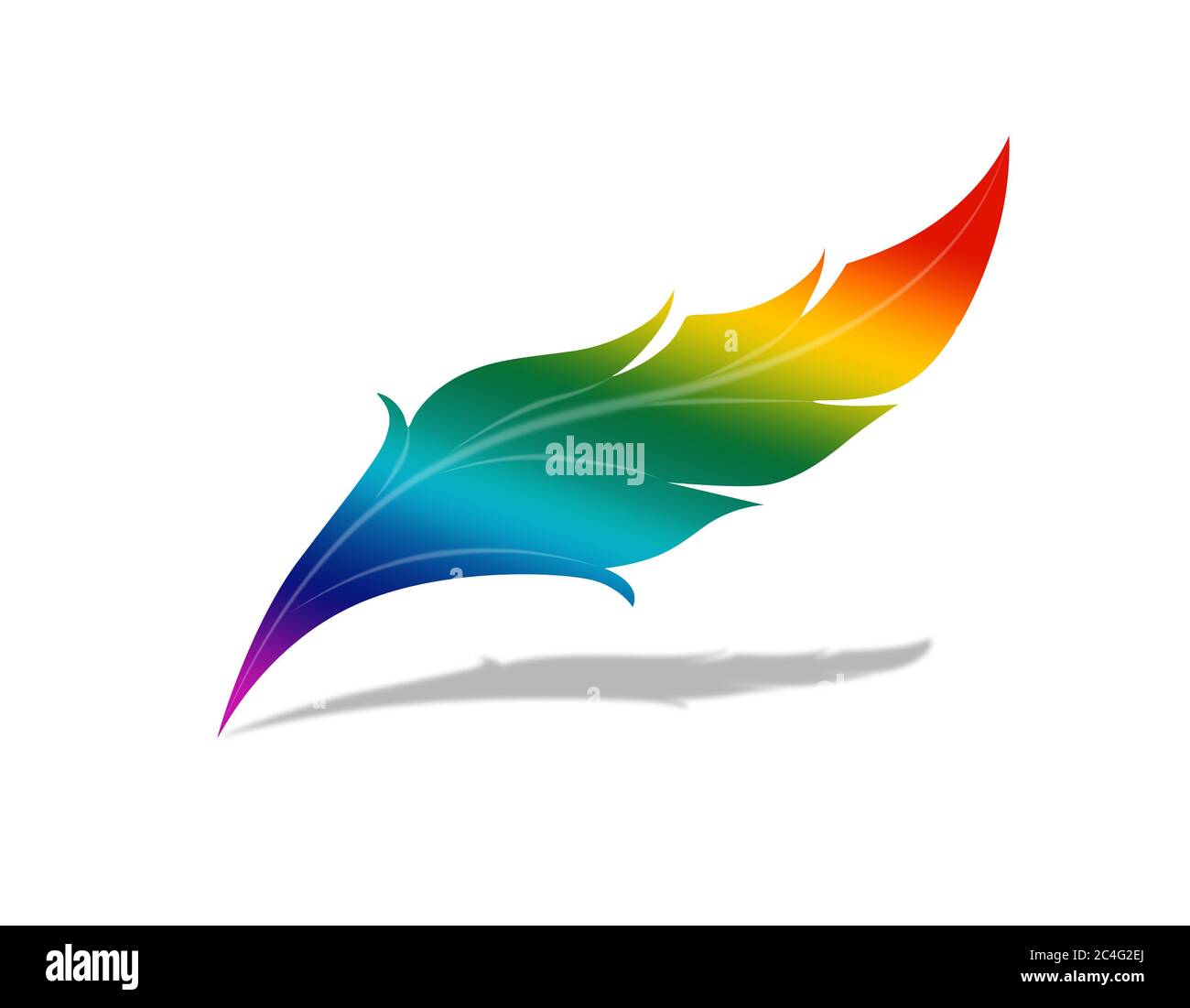 Abstrakte Regenbogenfeder isoliert auf Weiß Stockfoto