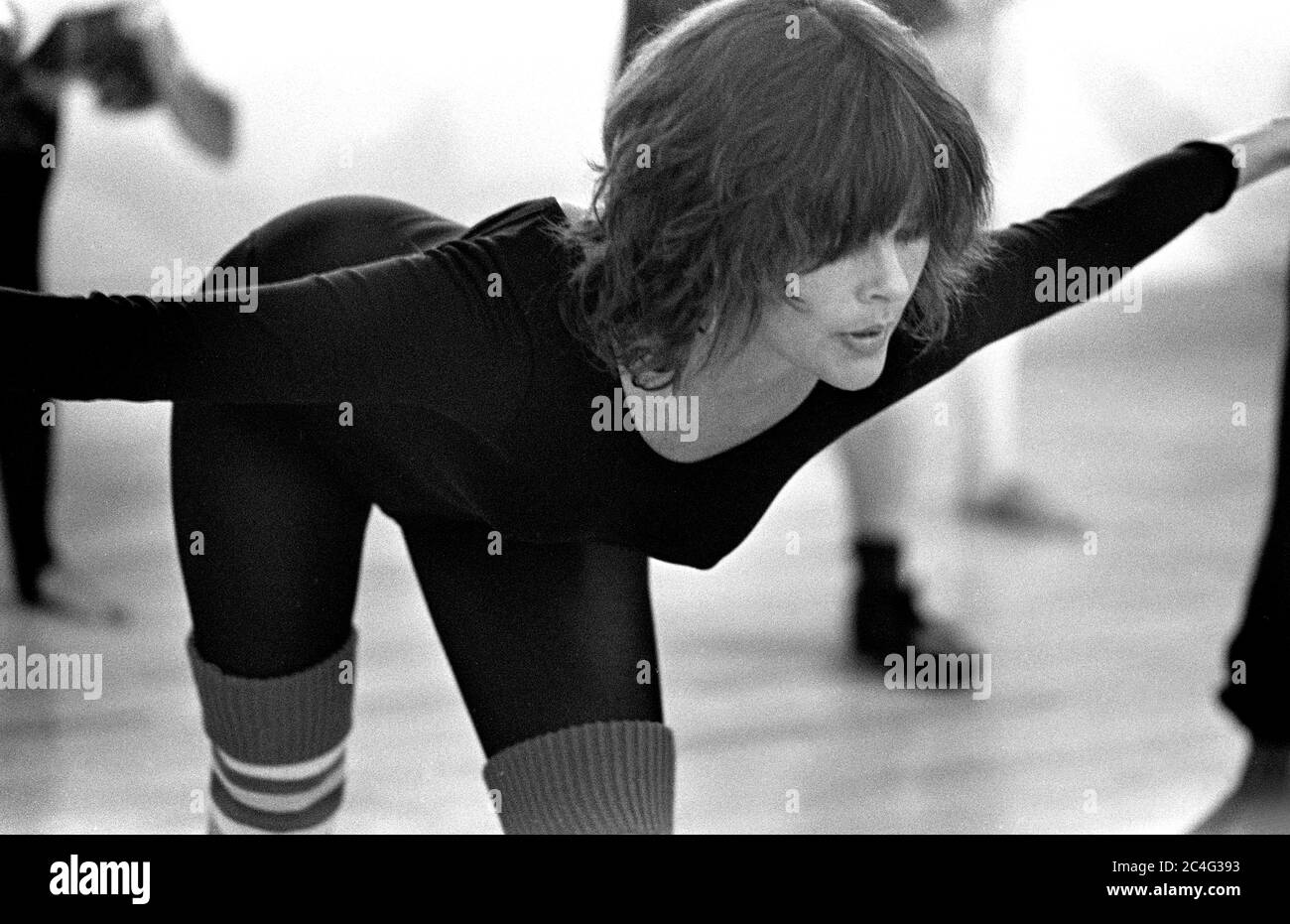 Schauspielerin Ali McGraw beim Training bei Jane Fonda's Workout in Beverly Hills, CA, 1980 Stockfoto
