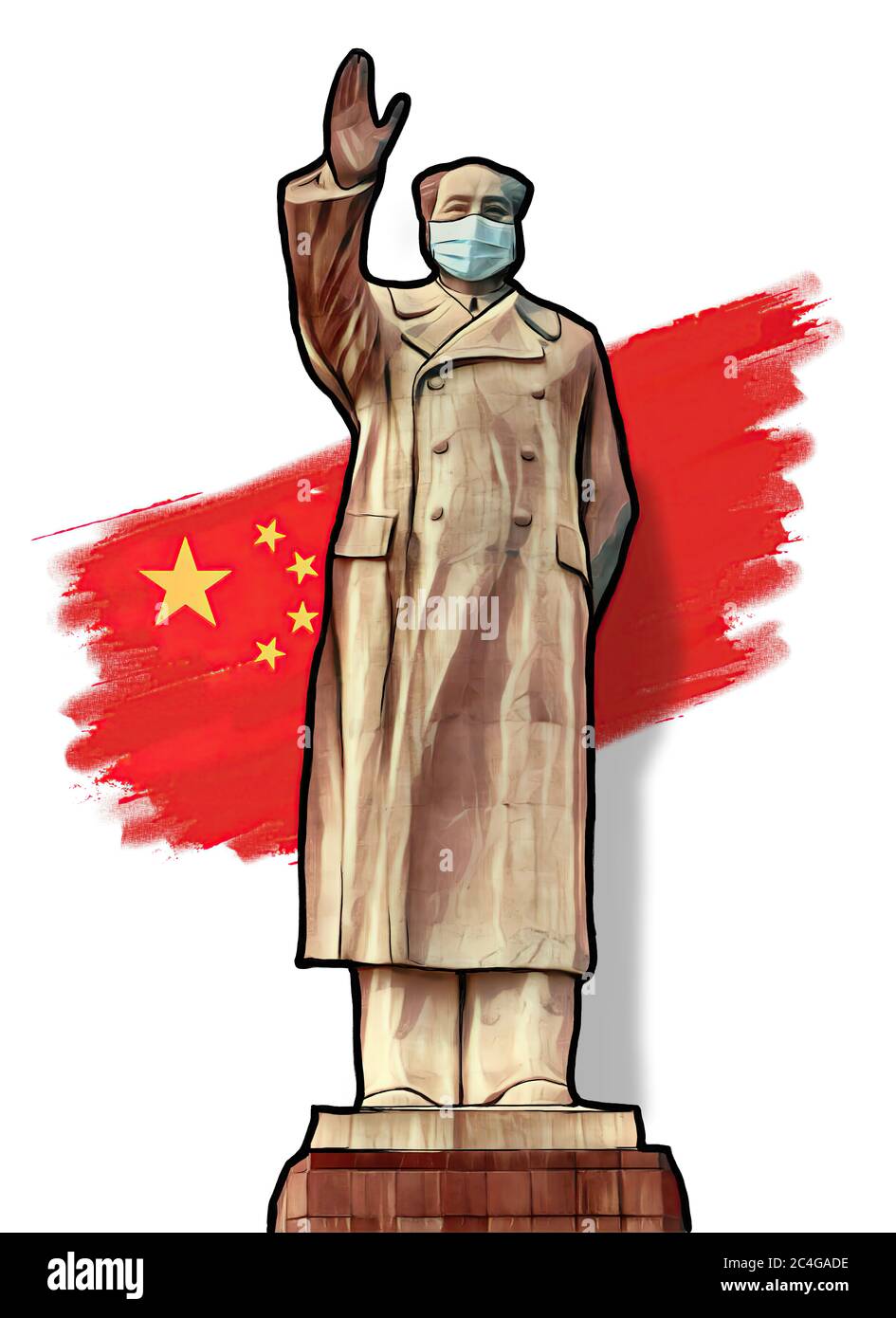 Pandemie China, chinesische Symbole mit antiviralen medizinischen Maske Stockfoto