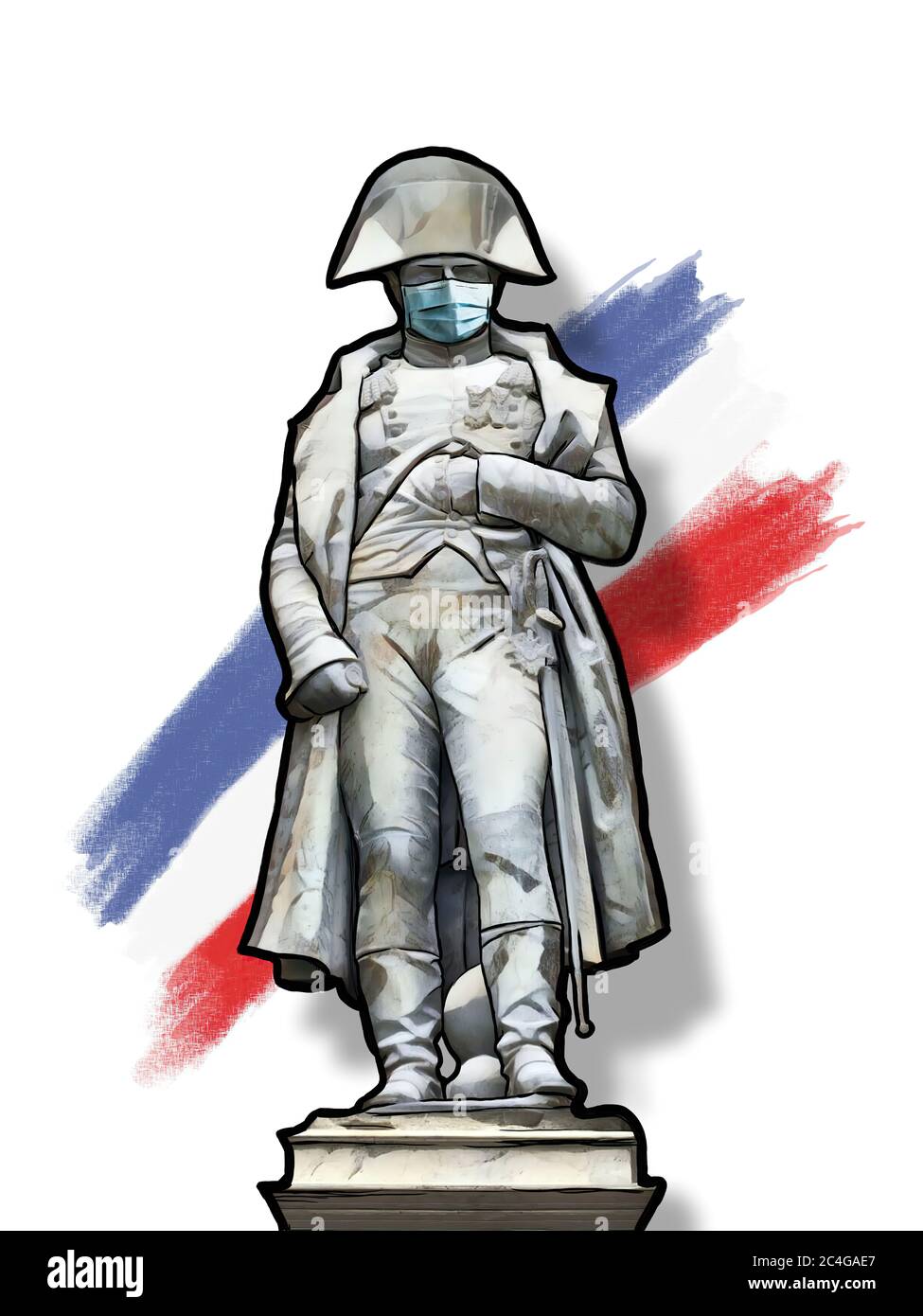Pandemie Frankreich, französische Symbole mit antiviraler medizinischer Maske Stockfoto