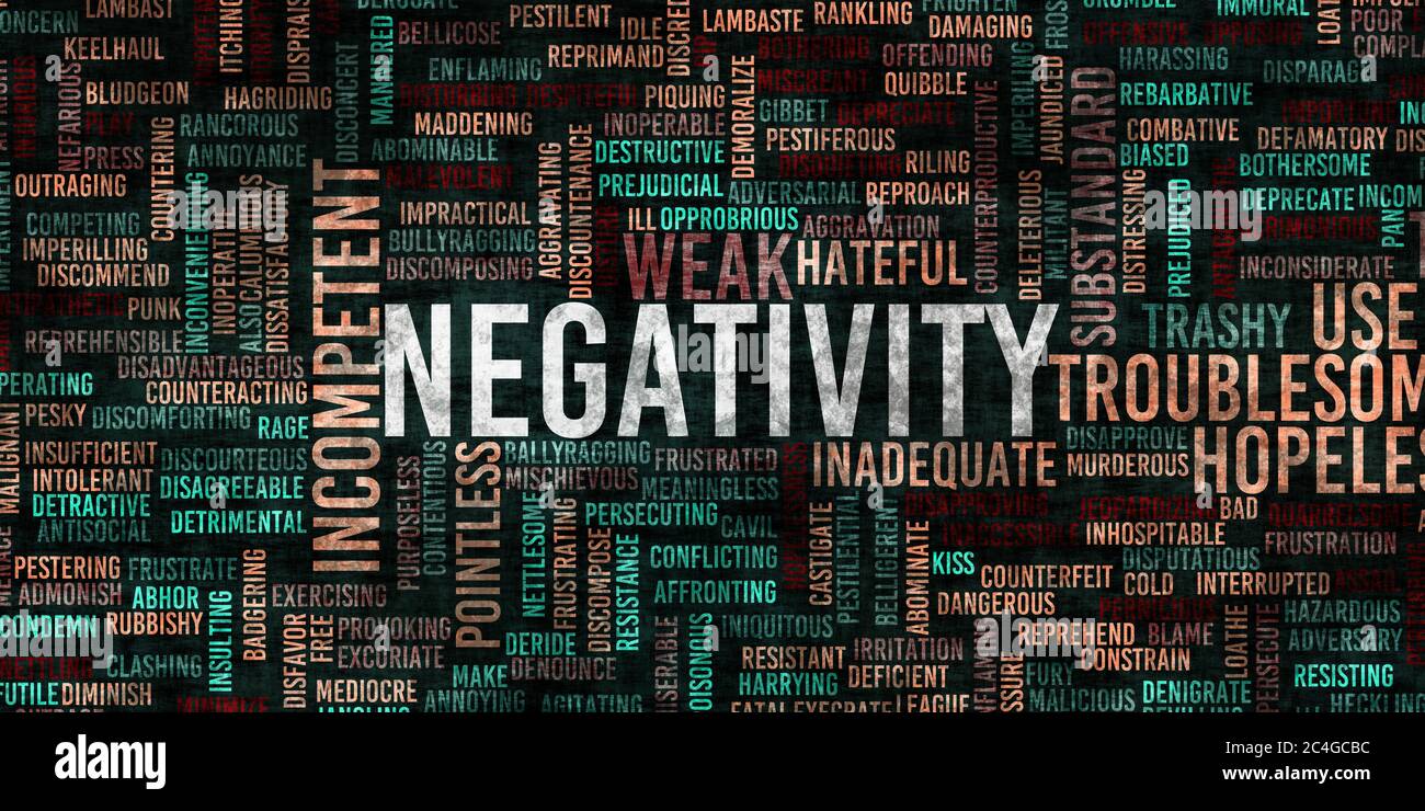 Negativität und negative Denkweise als abstrakter Hintergrund Stockfoto