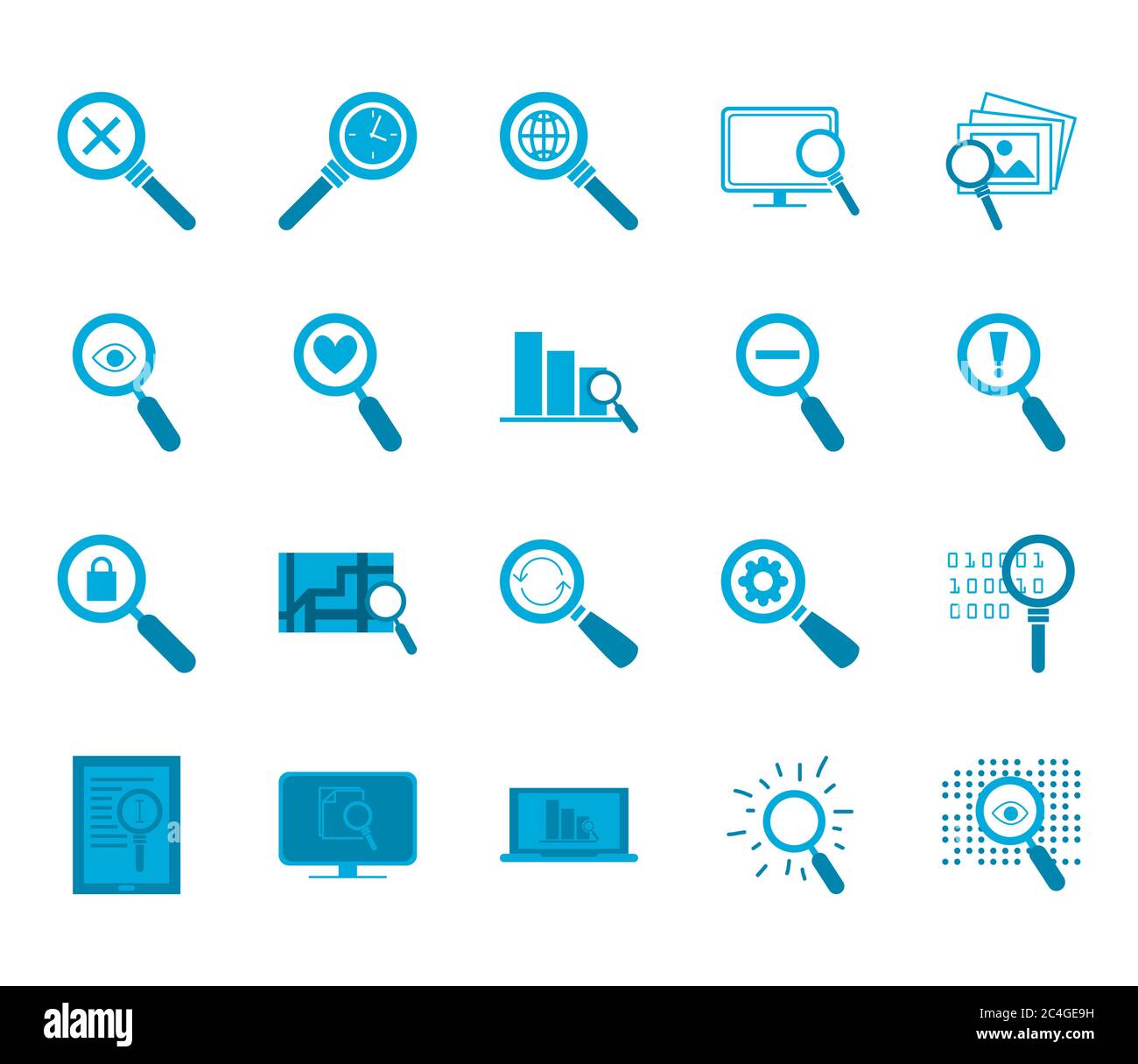 Lupes flacher Stil Icon Set Design, Suche Thema Vektor Illustration Stock Vektor