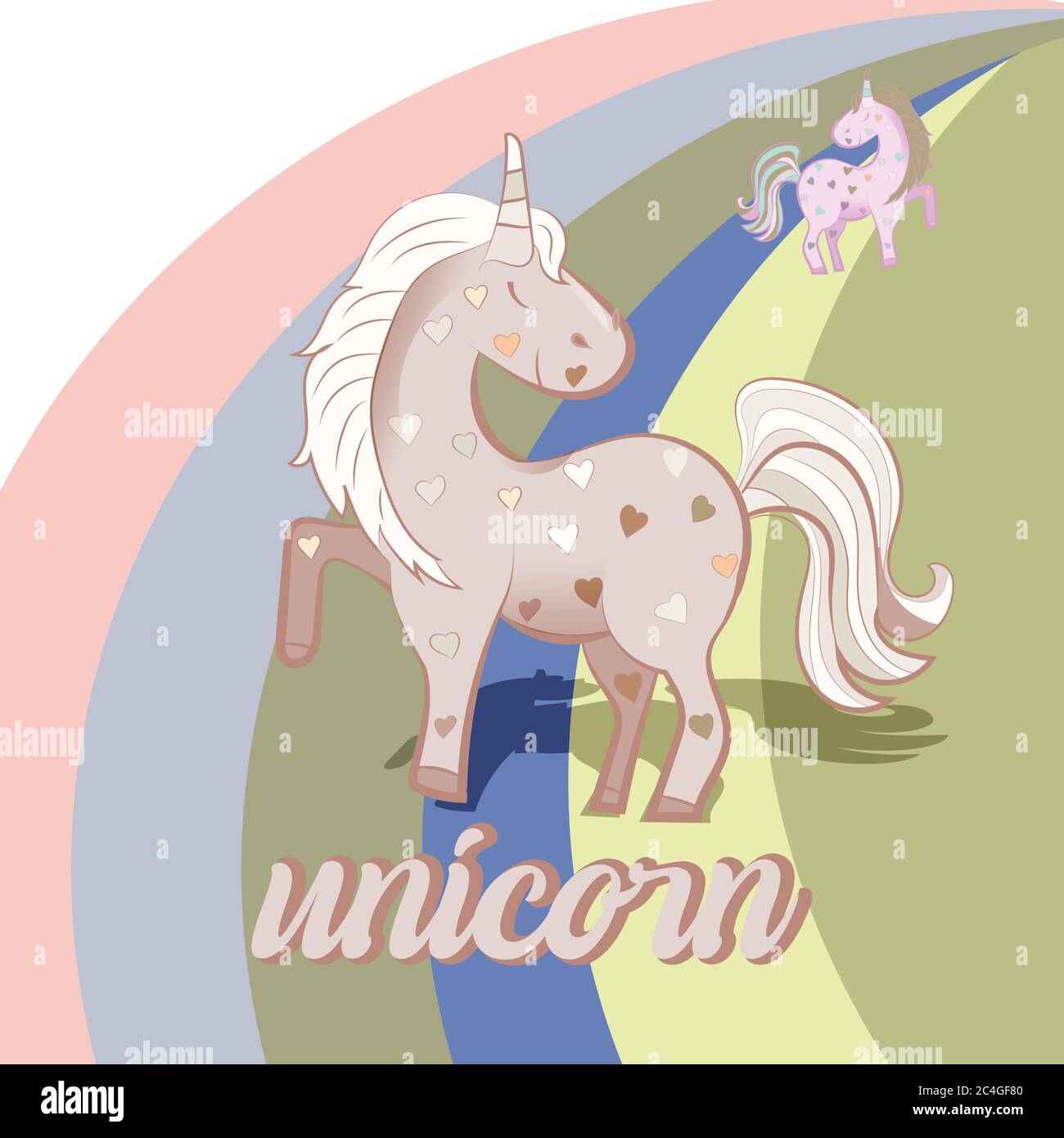 Rosa Einhorn mit bunten Herzen. Vektorgrafik Stock Vektor