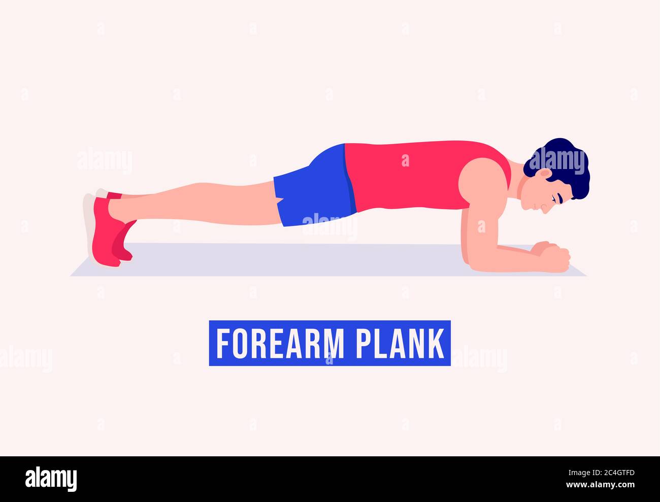 Männer tun Unterarm Plank Übung, Männer Fitness-Training, Aerobic und Übungen. Vektorgrafik. Stock Vektor