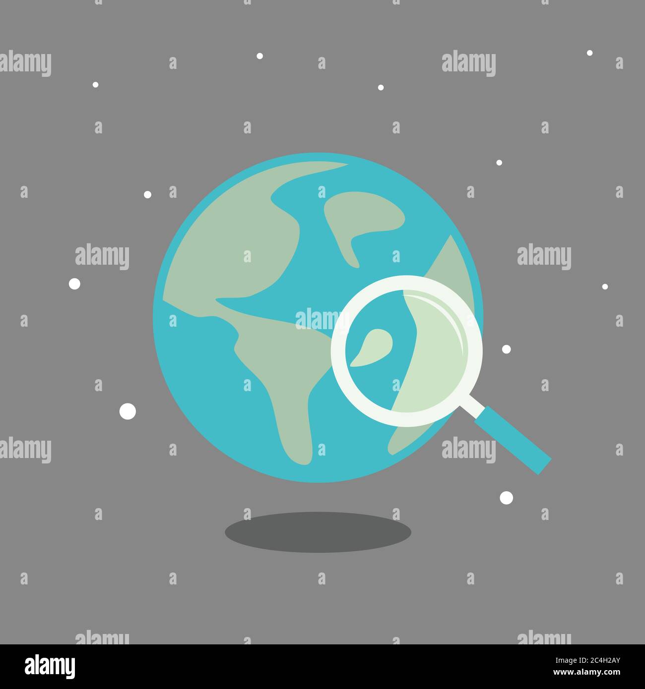 Planet Erde mit Suchsymbol aus der Astronomie. Flaches Design Planet Erde für Element Design oder Hintergrund. Vektorgrafik EPS.8 EPS.10 Stock Vektor