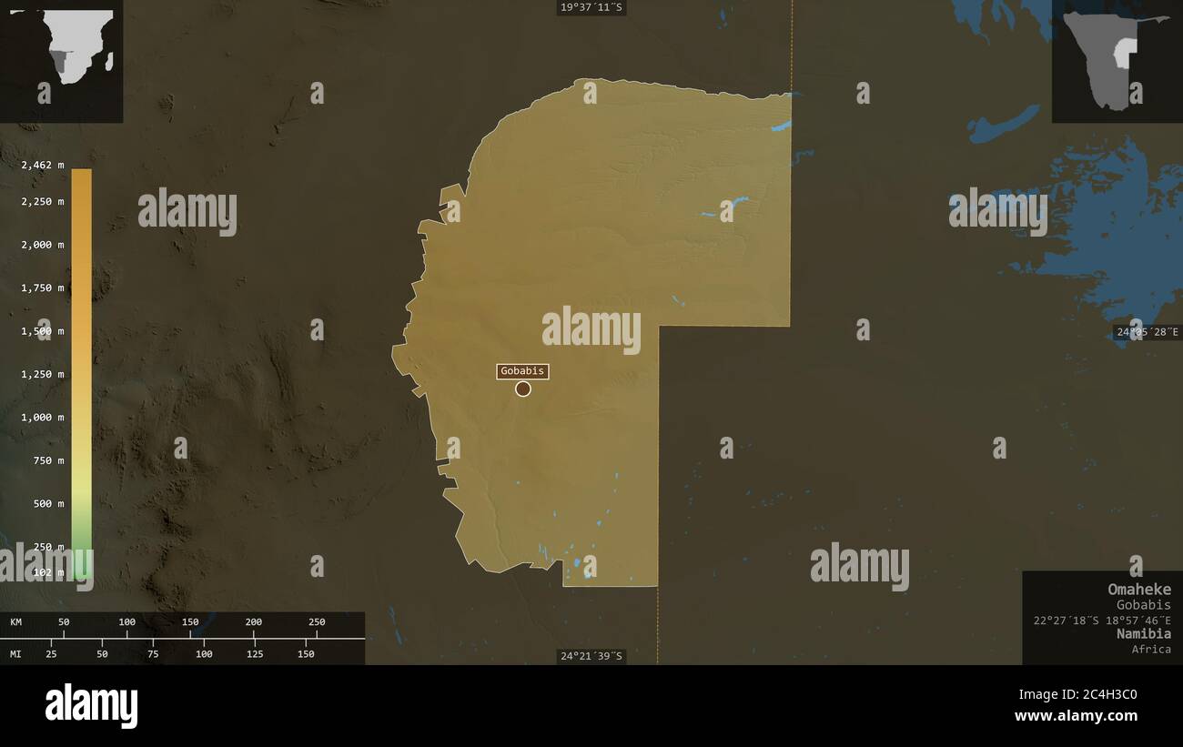 Omaheke, Region Namibia. Farbige ShaderDaten mit Seen und Flüssen