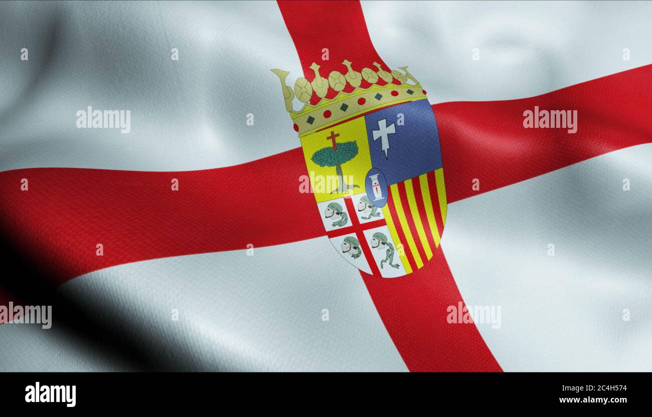 3D-Illustration einer wogenden Provinzflagge von Zaragoza (Spanien Land) Stockfoto