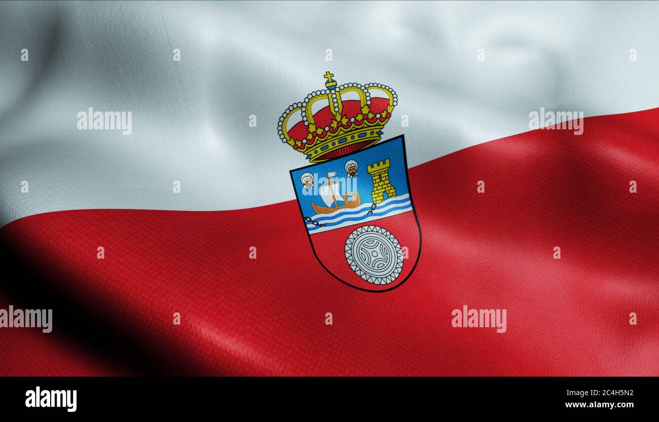 3D-Illustration einer wogenden Provinzflagge von Kantabrien (Spanien Land) Stockfoto