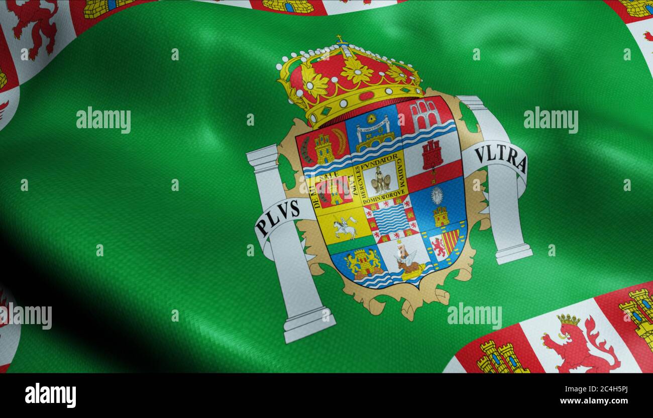 3D-Illustration einer wogenden Provinzflagge von Cadiz (Spanien Land) Stockfoto