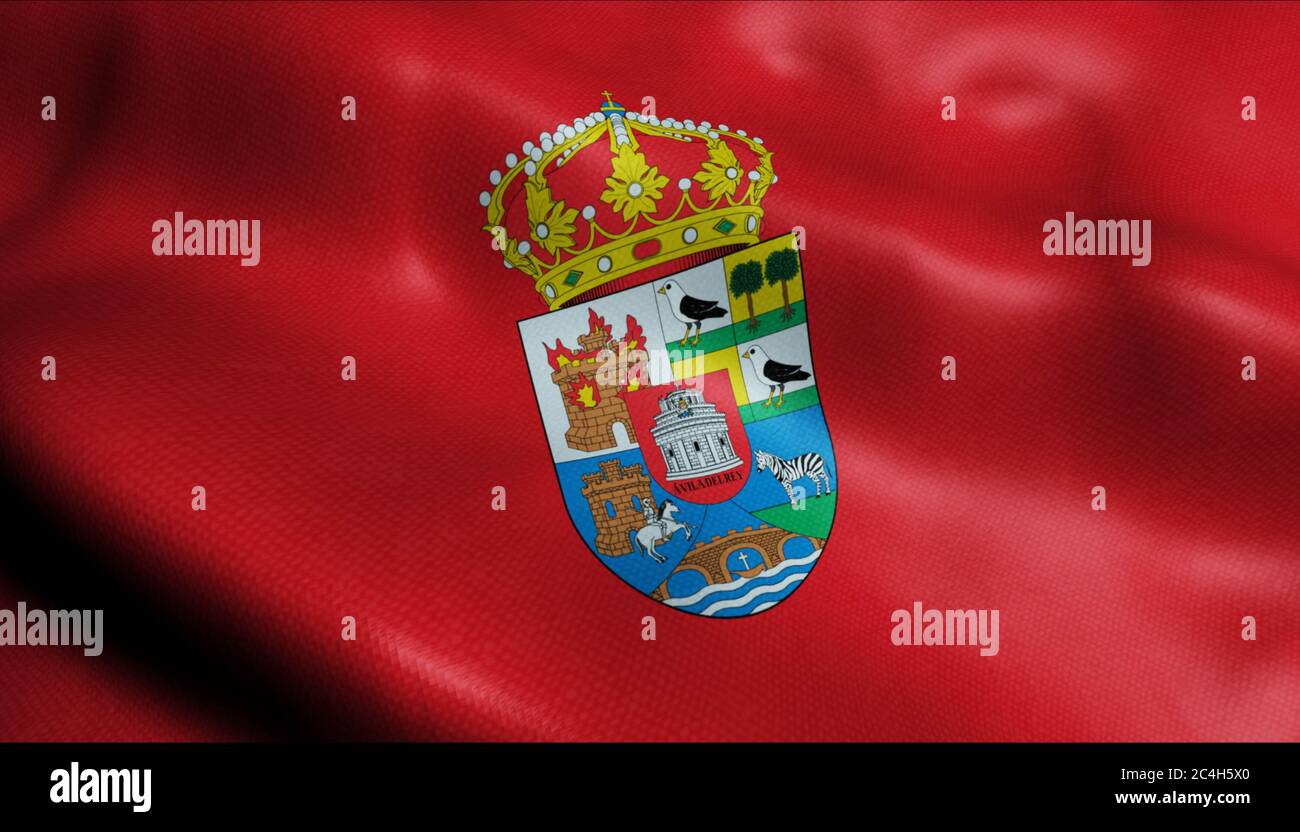 3D-Illustration einer wogenden Provinzflagge von Avila (Spanien) Stockfoto