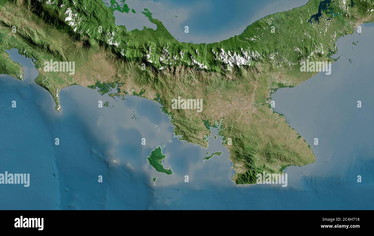Veraguas, Provinz Panama. Satellitenbilder. Form, die gegenüber dem Landesgebiet umrissen ist. 3D-Rendering Stockfoto