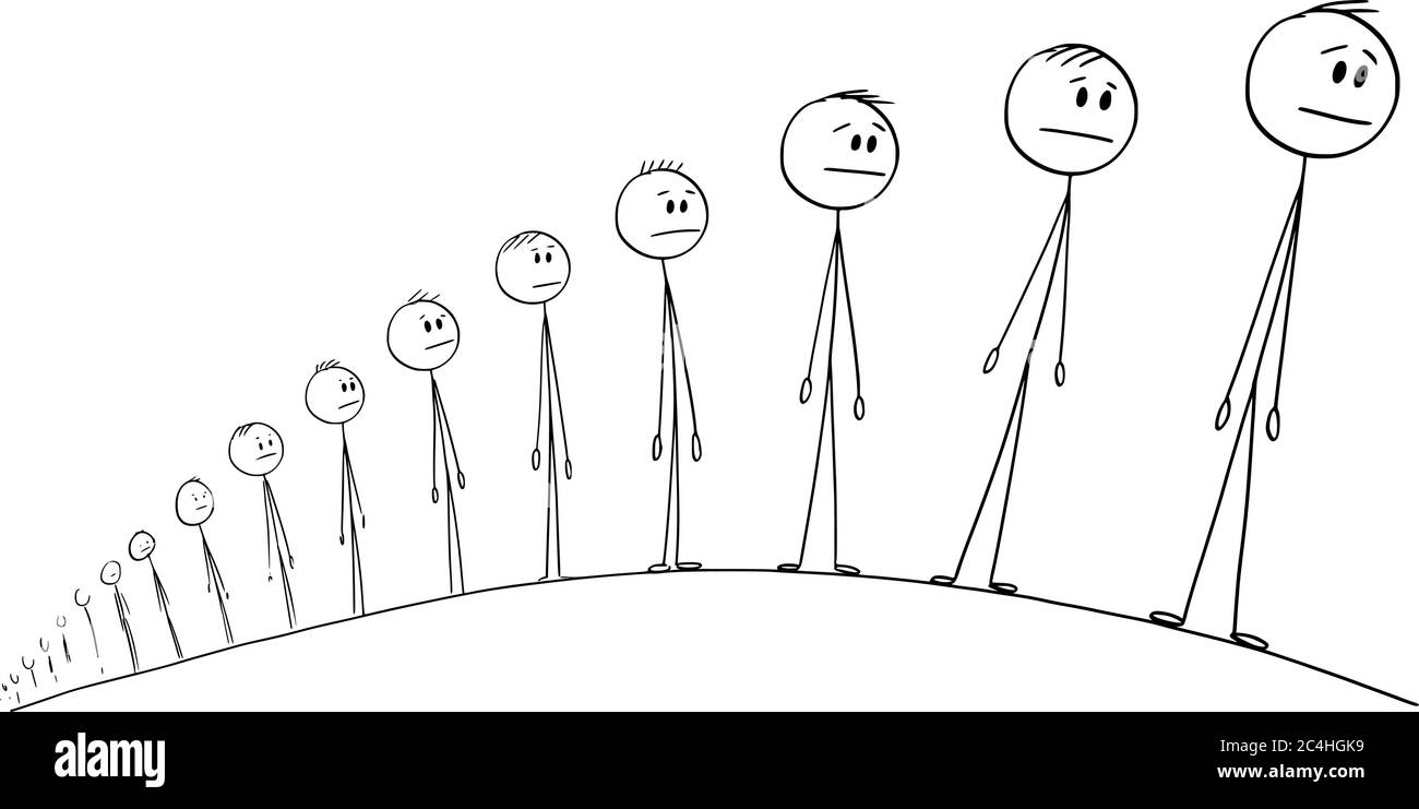 Vektor Cartoon Stick Figur Zeichnung konzeptionelle Illustration von Männern oder Menschen warten in lange Linie oder Warteschlange hinter Horizont gehen. Stock Vektor Vektor Cartoon Stick Figur Zeichnung konzeptionelle Illustration von Männern oder Menschen warten in lange Linie oder Warteschlange hinter Horizont gehen. Stock Vektor