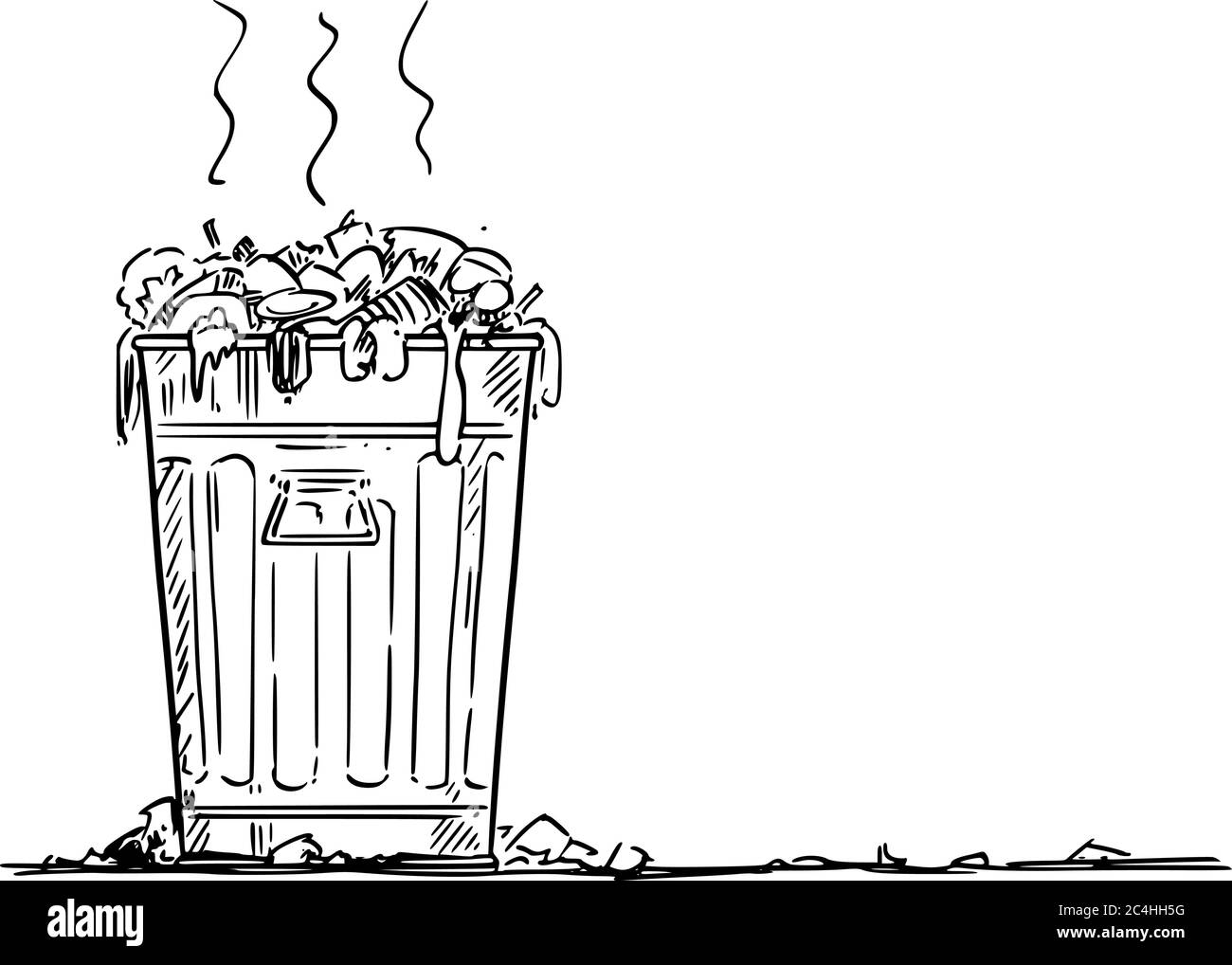 Vektor-Cartoon-Zeichnung konzeptionelle Illustration von schmutzigen Abfallbehälter, Mülleimer oder Mülleimer. Umweltkonzept. Stock Vektor