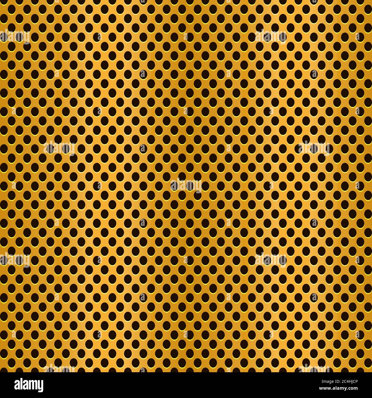 Nahtlose goldmetallische Textur mit Perforation. Glänzende, strukturierte Goldenlochfläche mit Löchern. Vektorgrafik. Stock Vektor