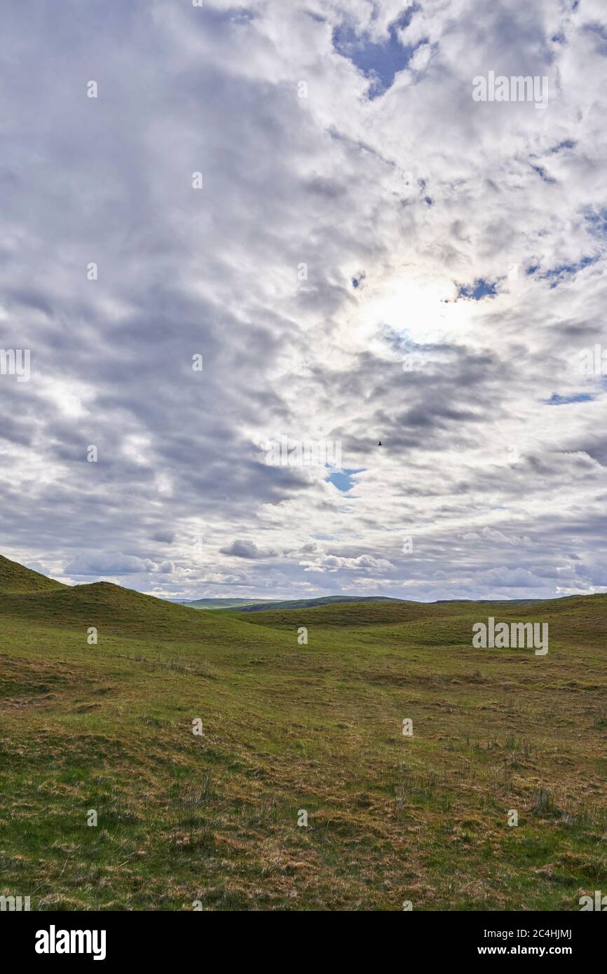 Kirkjubaejarklaustur, ätherische Landschaften während der Mittsommernacht im Süden Islands Stockfoto