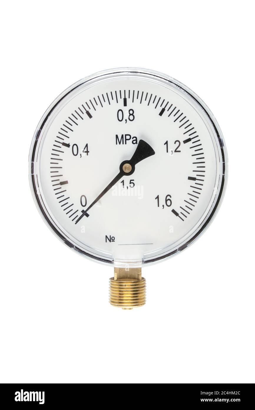 Manometer für Kesselanlagen Nahaufnahme isoliert auf weiß Stockfoto Manometer für Kesselanlagen Nahaufnahme isoliert auf weiß Stockfoto