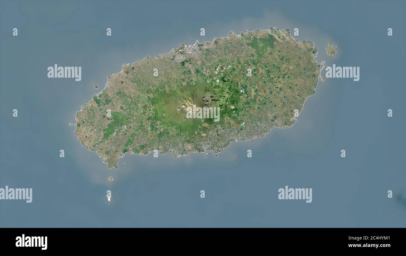 Jeju, Provinz Südkorea. Satellitenbilder. Form, die gegenüber dem Landesgebiet umrissen ist. 3D-Rendering Stockfoto