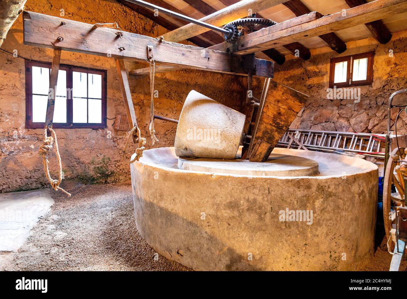 Olivenölmühle im Kloster Miramar, Valldemossa, Mallorca, Spanien Stockfoto