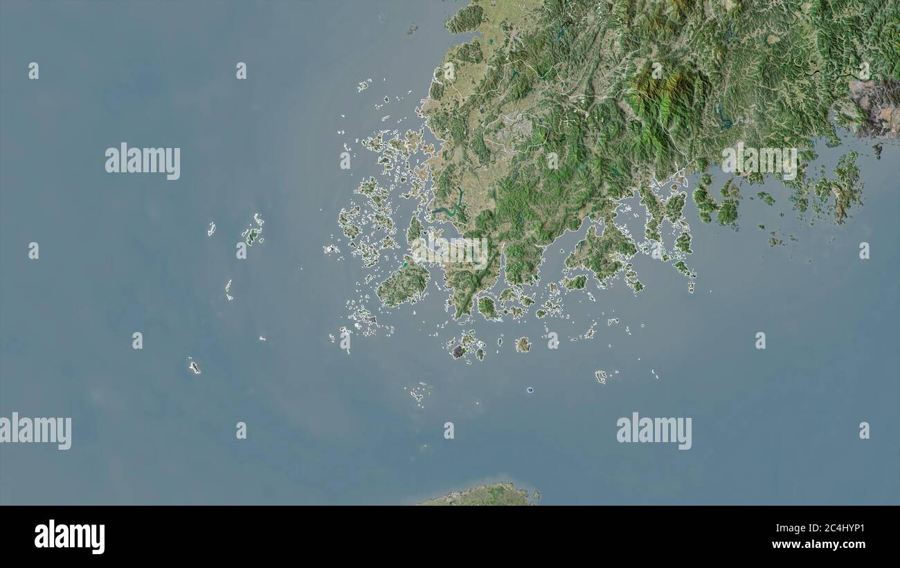 Jeollanam-do, Provinz Südkorea. Satellitenbilder. Form, die gegenüber dem Landesgebiet umrissen ist. 3D-Rendering Stockfoto