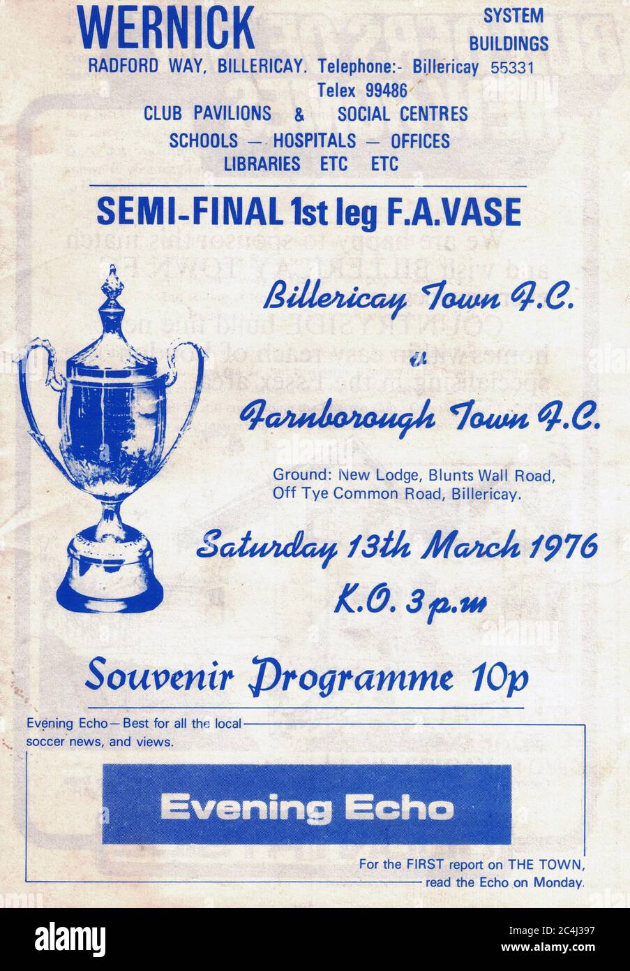 FA Vase Semi Final Programm 1976 Stockfoto