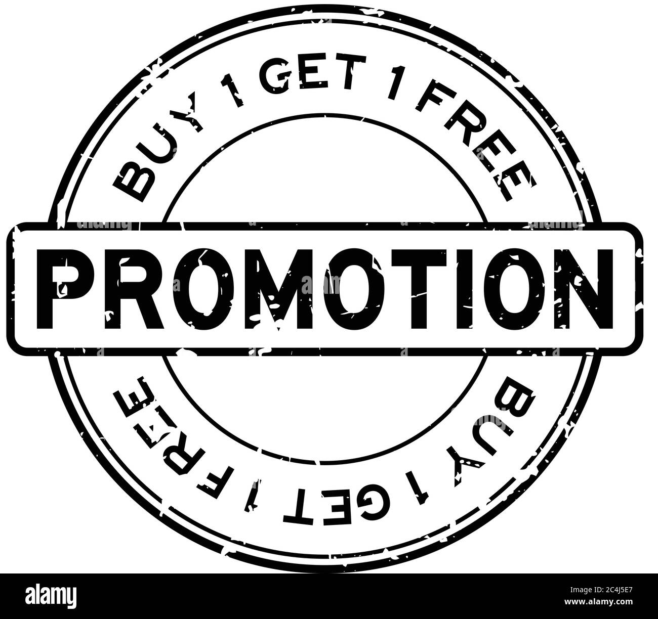 Grunge schwarz Promotion kaufen 1 gratis 1 Runde Gummi-Siegel-Stempel auf weißem Hintergrund Stock Vektor