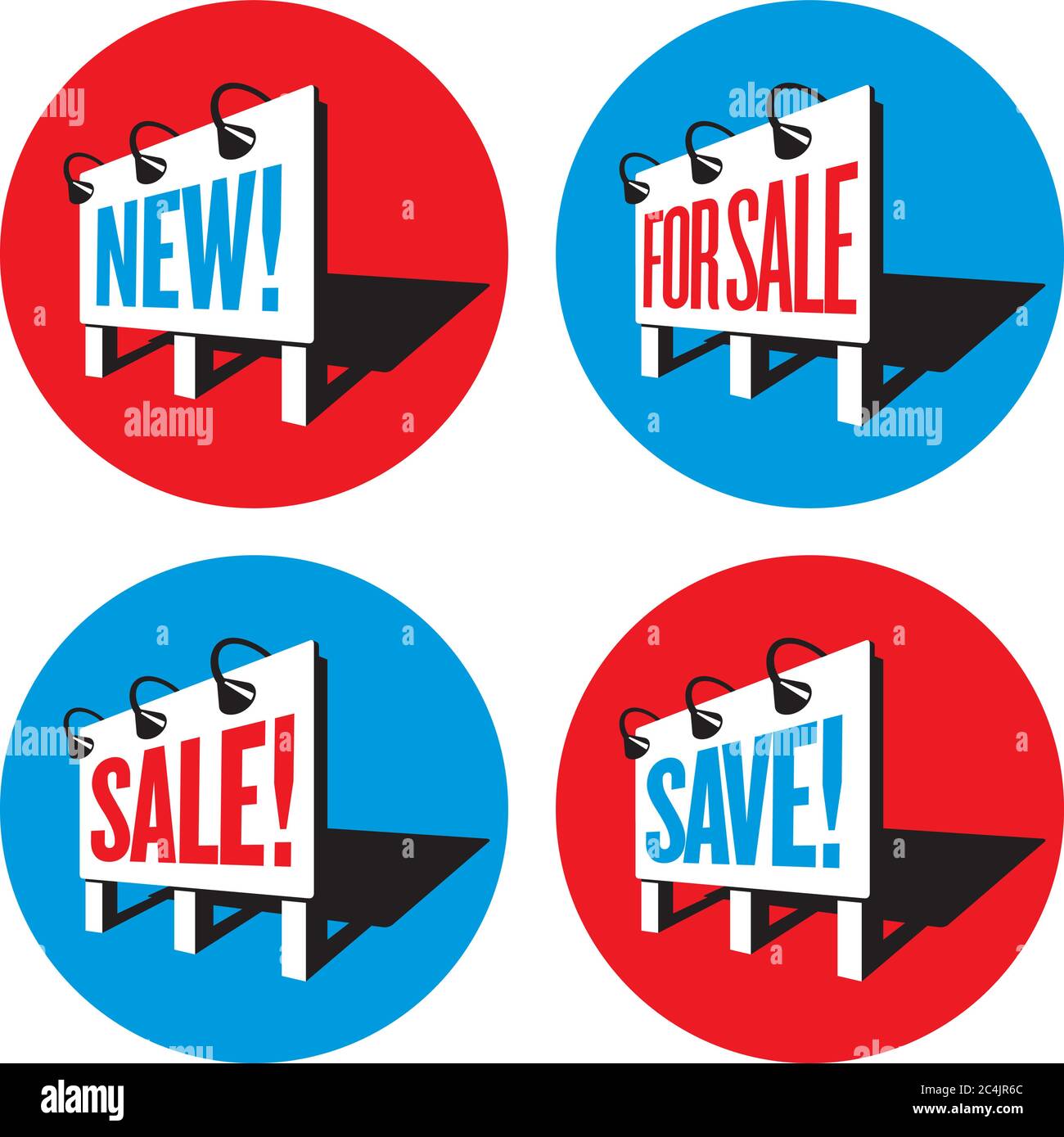 Satz von vier Plakatwand Zeichen Logos oder Abzeichen mit Verkaufs-und Marketing-Nachrichten. Stock Vektor